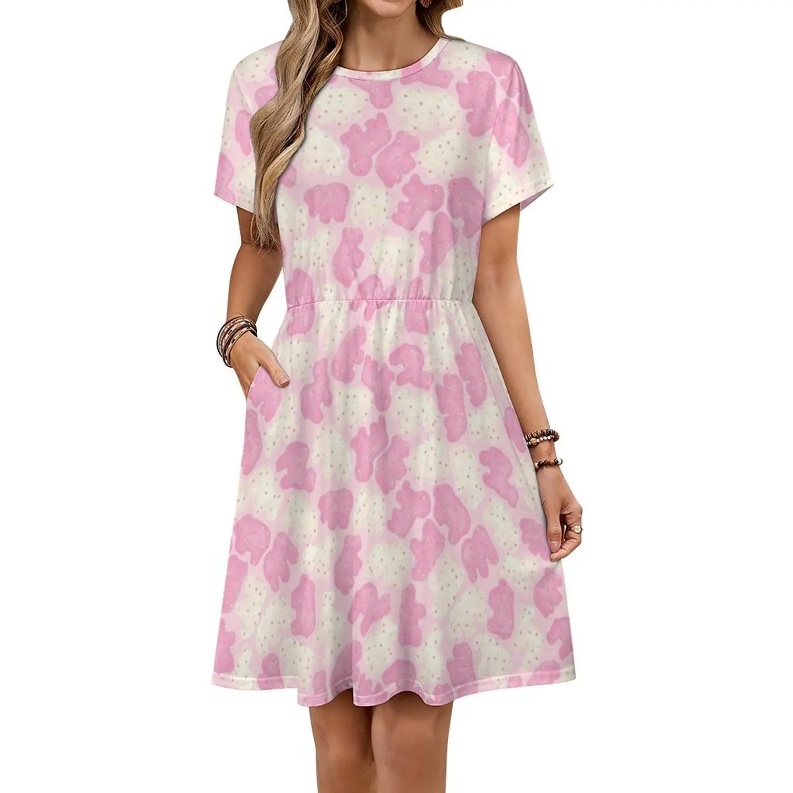 Frosted Animal Cookies On Pink Sweetheart Neckline Dress Elegant Summer Party Dress For Women Animal Crackers Cookies Nineties view 6
