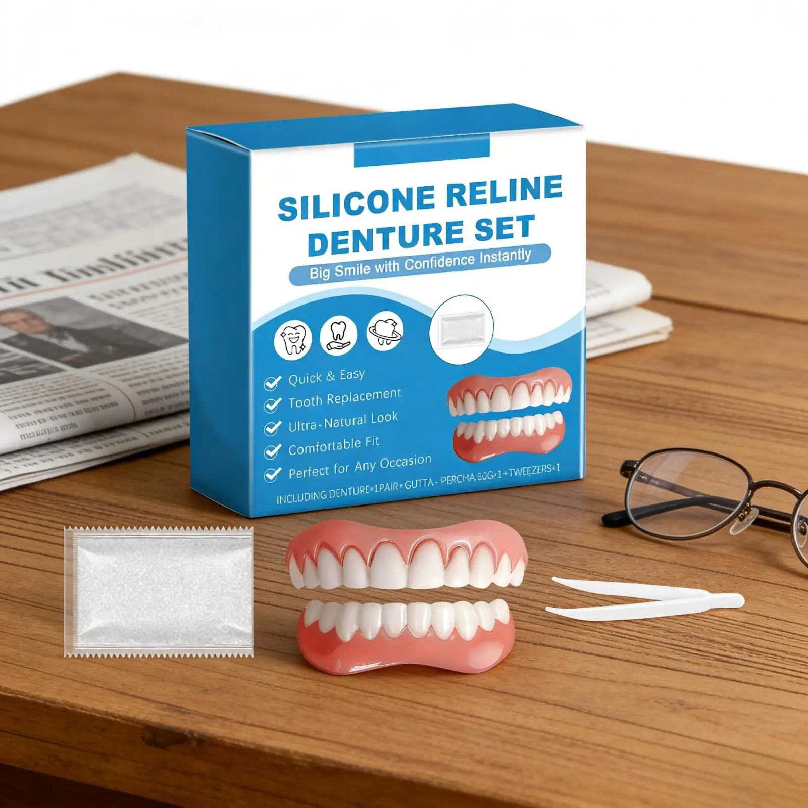 

Silicone Reline Denture Set Wear-Resistant DIY Tooth Repair Resin Temporary Orthodontic Natural False Teeth Dentures Full Set