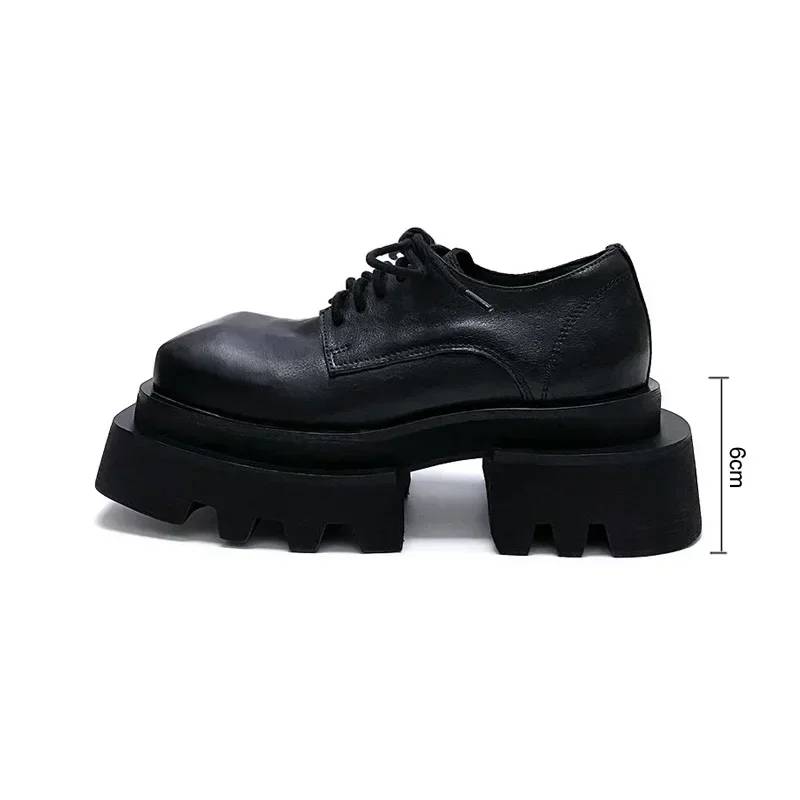 Genuine Leather Shoes for Men Women Japan Streetwear Fashion Gothic Punk Real Cowhide Leather High Heels Platform Shoes