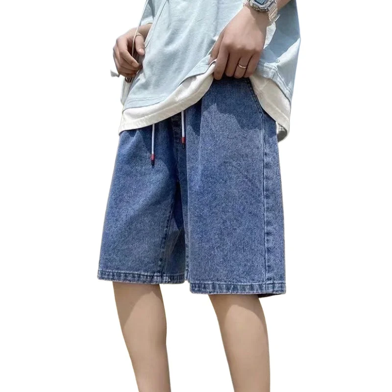 Fashion 2026 Denim Shorts Male Students Straight Trendy Brand Thin Loose Half Pants Summer Casual Outer Pants Baggy Short Jeans