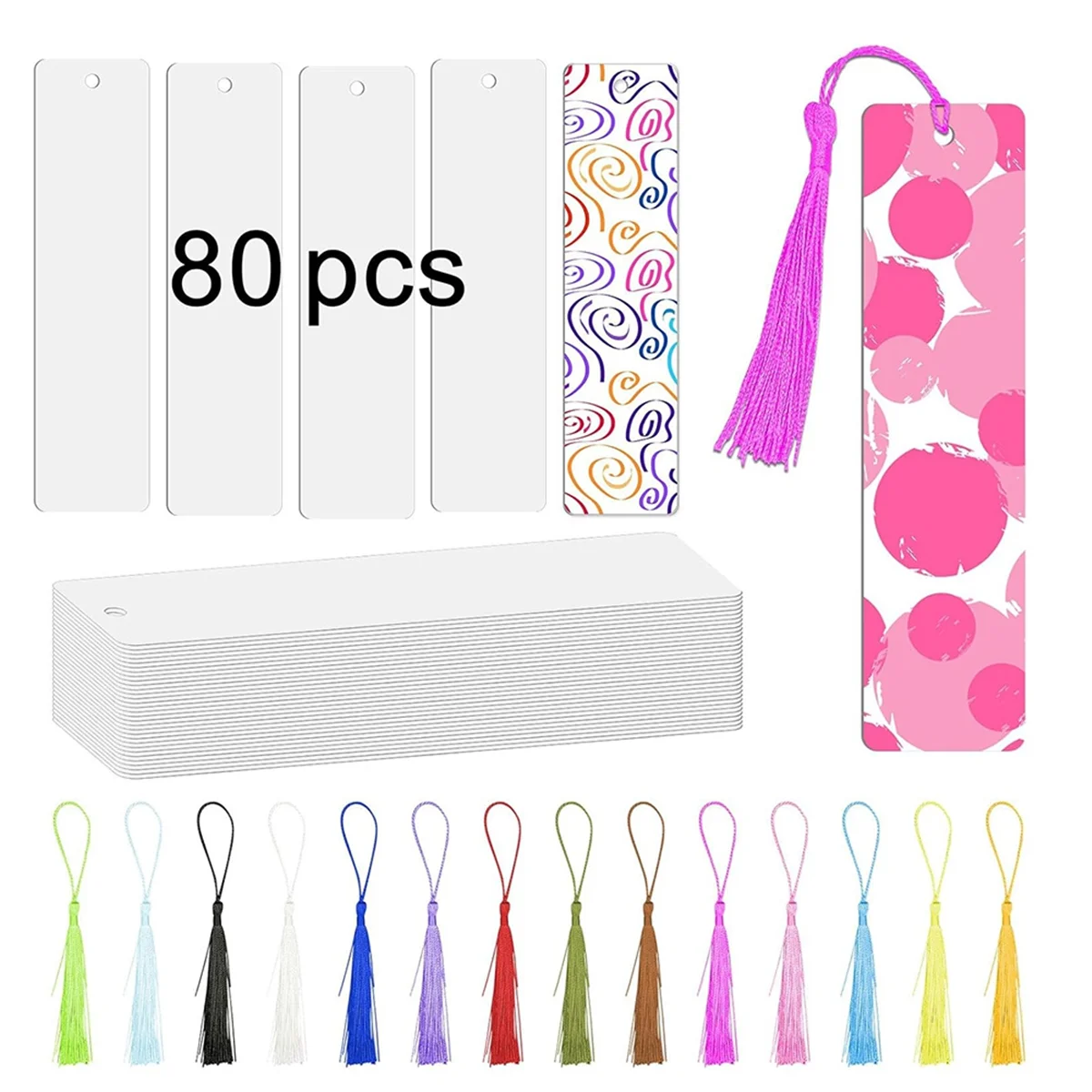 Новые 80 шт. сублимационные закладки, пустые алюминиевые металлические закладки с теплопередачей, объемные закладки «сделай сам», с отверстием и красочной кисточкой