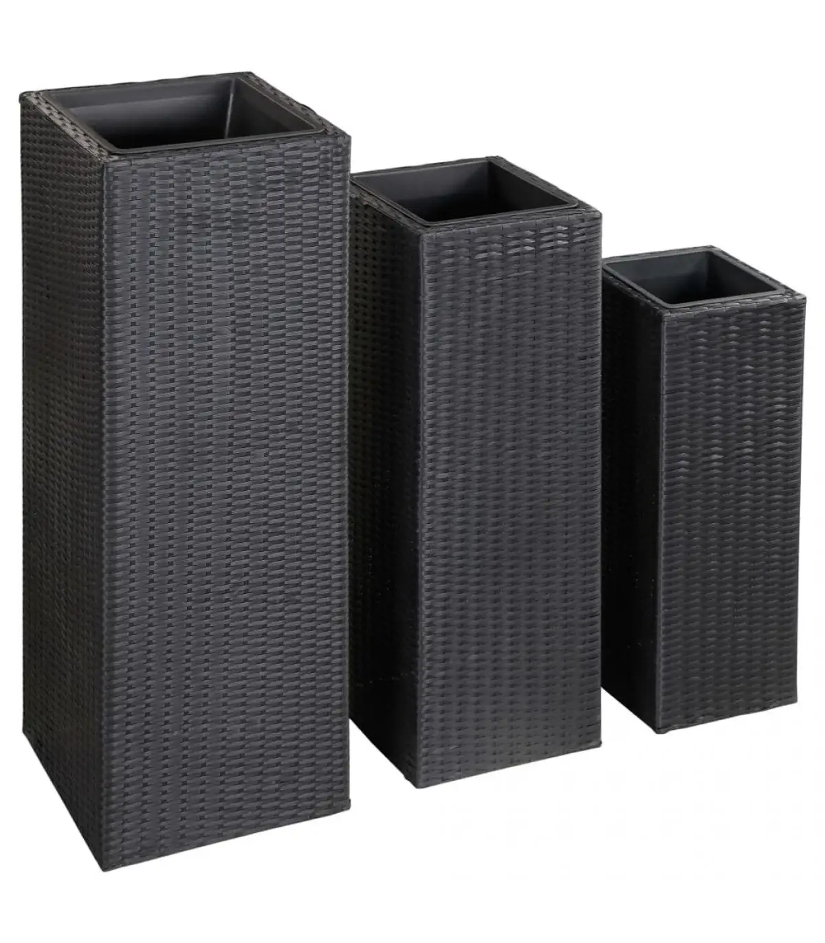 Flower pots and planters black synthetic rattan flowerbed set 3 pieces