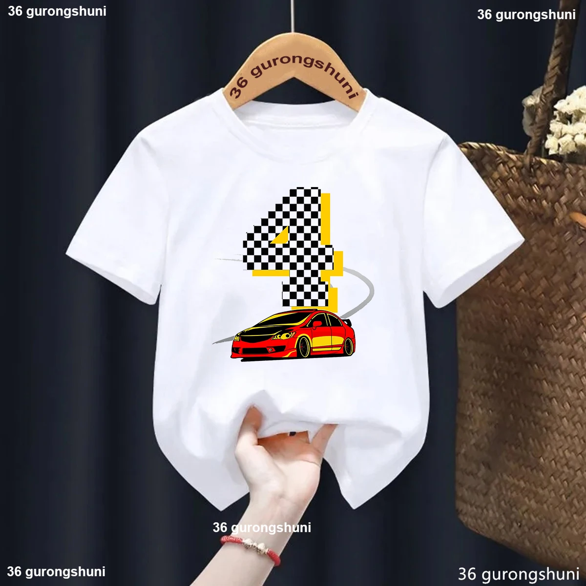 I Am 4 Years Old Racing Car Print T Shirt Boys Harajuku Kawaii Kids Clothes Birthday Gift Tshirt Summer Short Sleeve T-Shirt