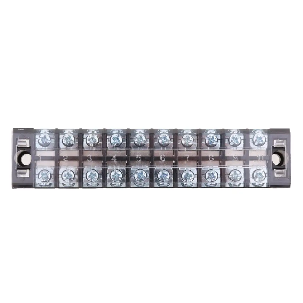 10 Position Screw Barrier Strip Terminal Block With Cover 25A Panel Mount