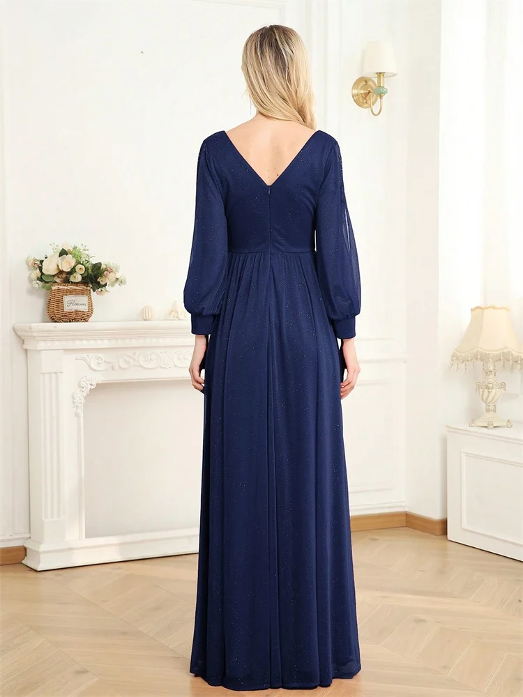 Elegant Long Sleeves Floor Length Split Party Evening Dress Women 2025 Luxury Backless Weedding Dress Cocktail Prom