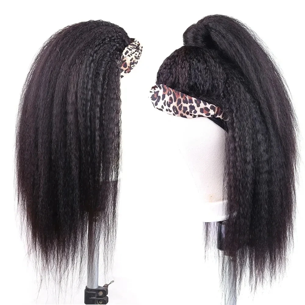 Kinky Straight Headband Wig Human Hair Glueless Wear and Go Brazilian No Lace Yaki Straight Remy Human Hair Wigs For Black Women