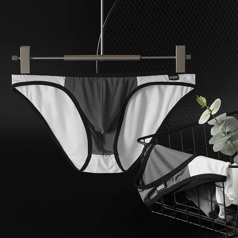 Ropa interior Sexy para hombre, calzoncillos de seda fina, transpirable, convexo en U, de cintura baja, 2 piezas, 2 piezas