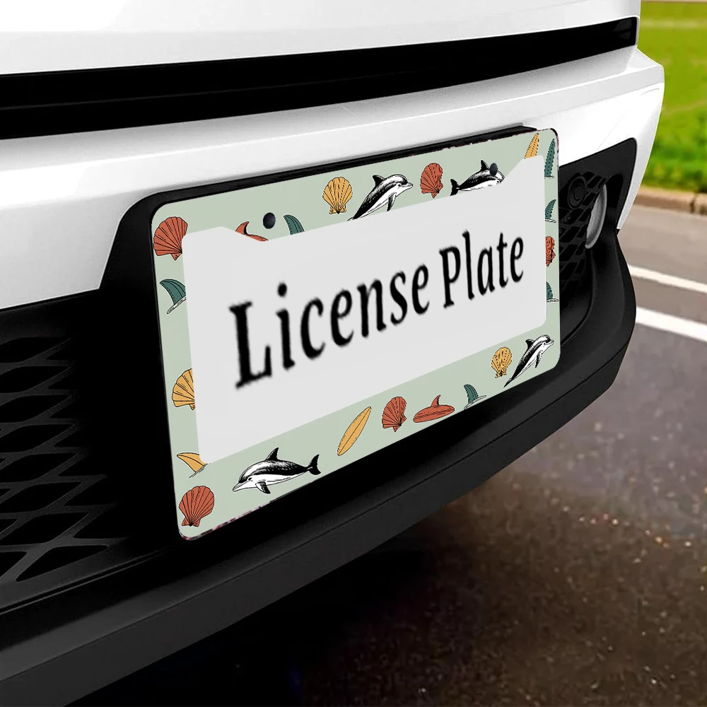 1 قطعة اللون الأخضر دولفين وصدفة نمط 2 حفرة إطار لوحة الترخيص ، مادة الألومنيوم ، 6x12 بوصة ، مع مجموعة المسمار