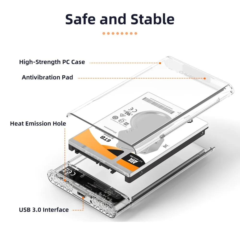 Maiwo-外付けハードドライブ用の透明なHDDケース,エンクロージャー,SSD用,USB 3.0,外部ドライブ,タイプC,2.5"