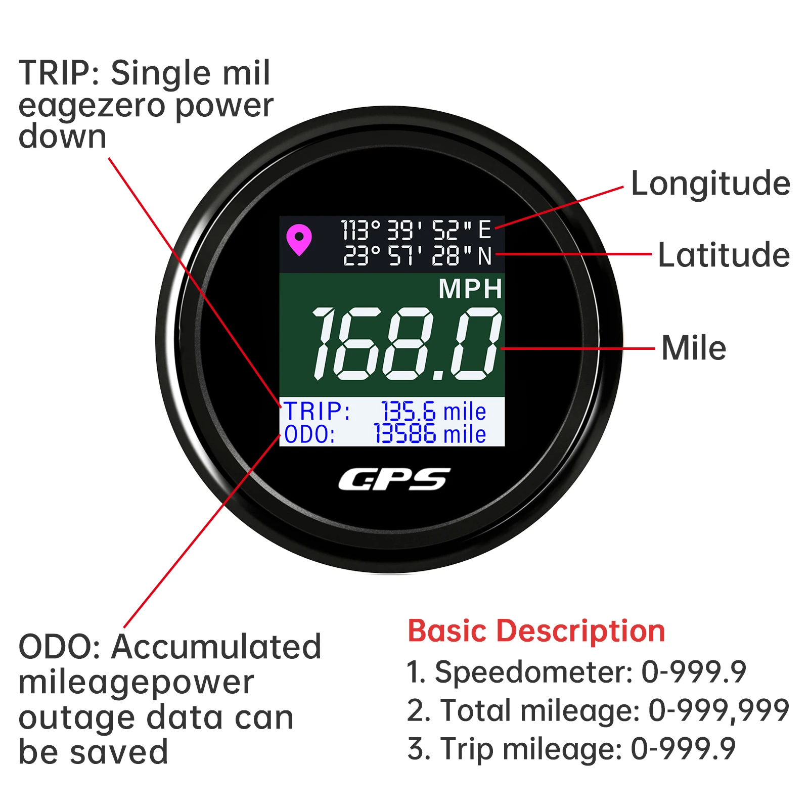 316 Stainless Steel 52mm Car Boat Digital GPS Speedometer KMH MPH Odometer Speed Gauges Meter Trip Voltmeter with GPS Antenna