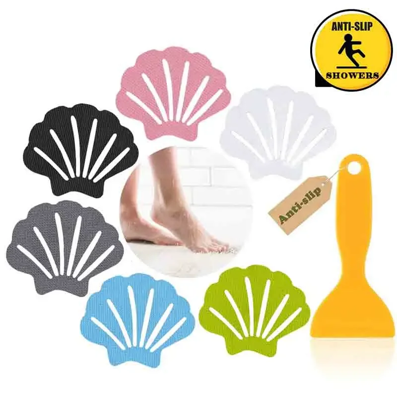 6/12/20pcs Shell Shaped Bathing Floor Sticker Anti-slip Strip Bathroom Bathtub Non-slip Stickers Bathroom Shower Anti-slipRubber