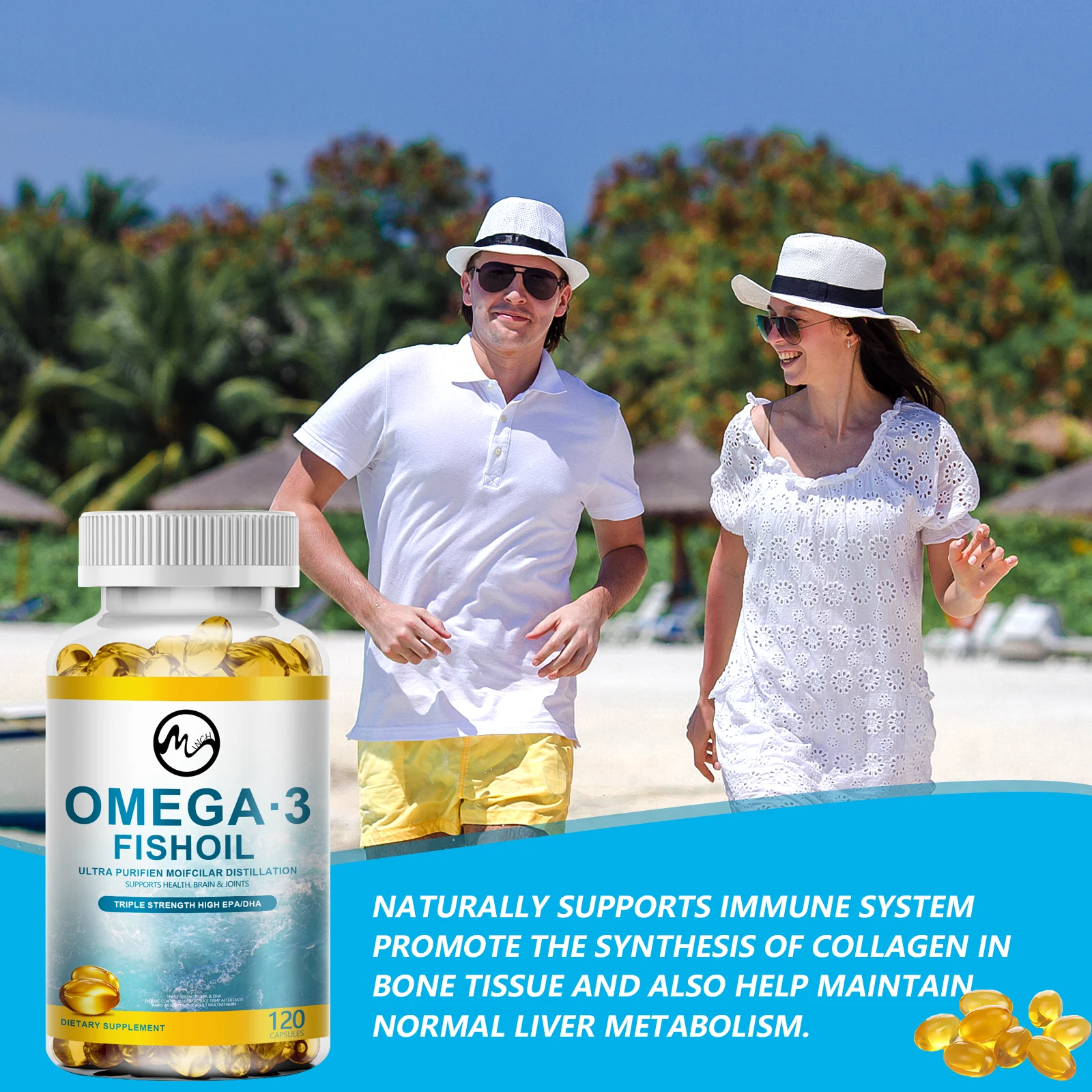 Minch Omega3 Deep Sea Fish Oil Capsule Omega3 ,EPA, DHA Supplement,relieve Brain, Joint fatigue Support Bone and Heart Health