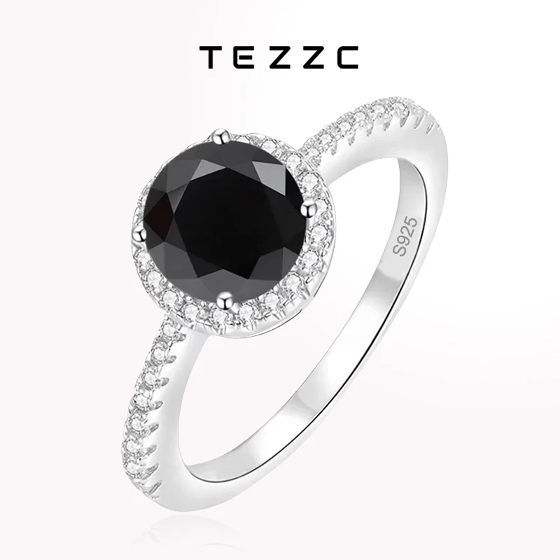 

Tezzc 0.5ct 1ct 2ct Black Moissanite Rings Wedding Ring for Women S925 Sterling Silver Engagement Promise Wedding Band Jewelry