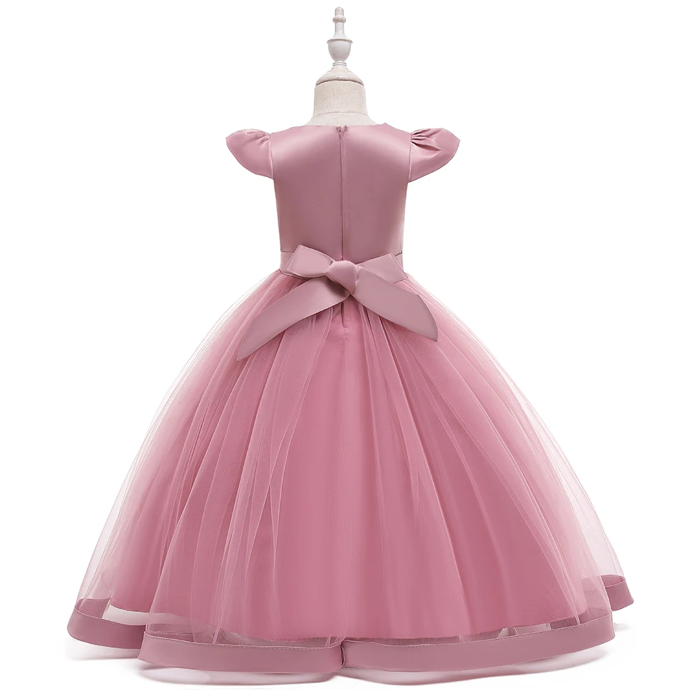 Bean pink girl elegant flower ball dress suitable for children\'s evening party sequin long dress