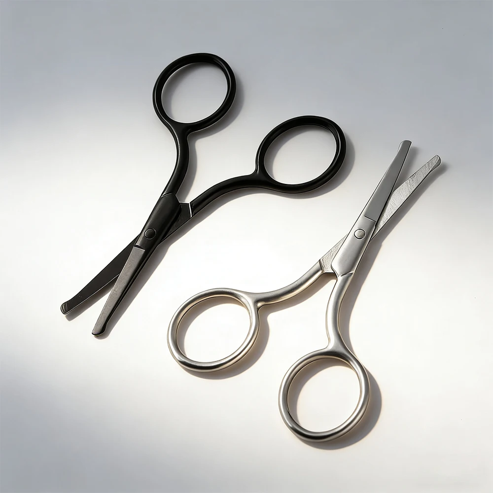 1PC Silver Mirror Light Black Round Head Safety Nose Hair Scissors Neutral Stainless Steel Scissors