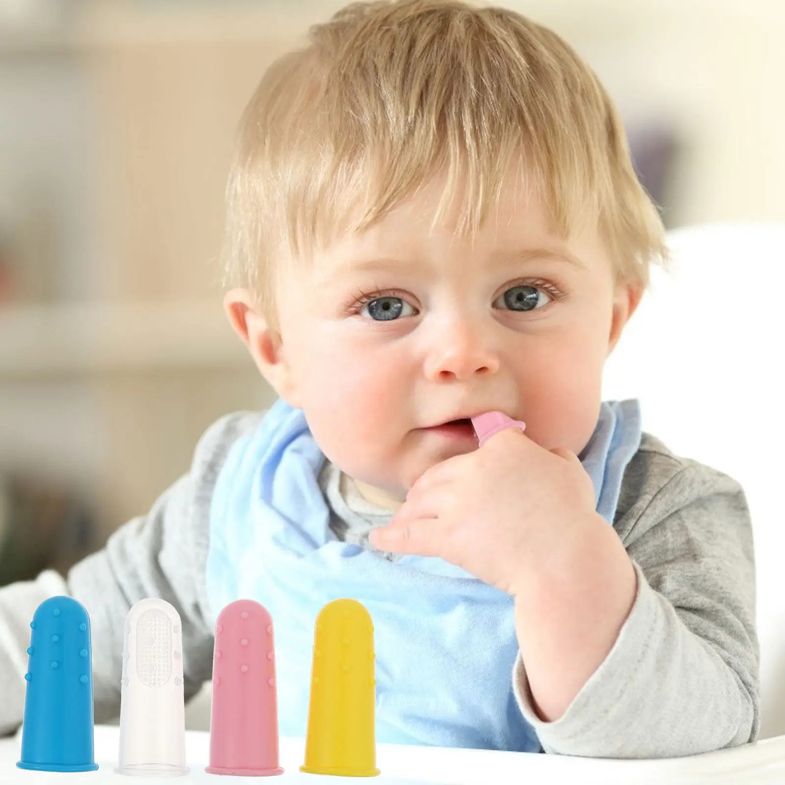4Pcs Infant Finger Toothbrush Silicone Soft Bristles for Babies 0-3 Years Oral Hygiene Training Brush Helper for Healthy