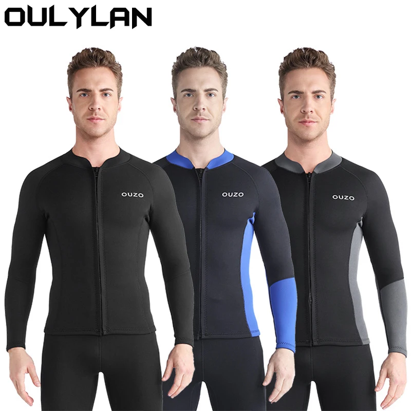 

Oulylan Fashion 3MM Neoprene Wetsuit Tops Men Split Long Sleeves Warm Sunscreen Swim Snorkeling Surfing Diving Tops