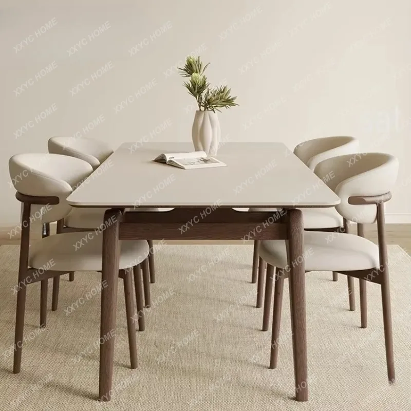 XX Design Modern Solid Wood PU Leather Dining Room Restaurant Table Set Chair