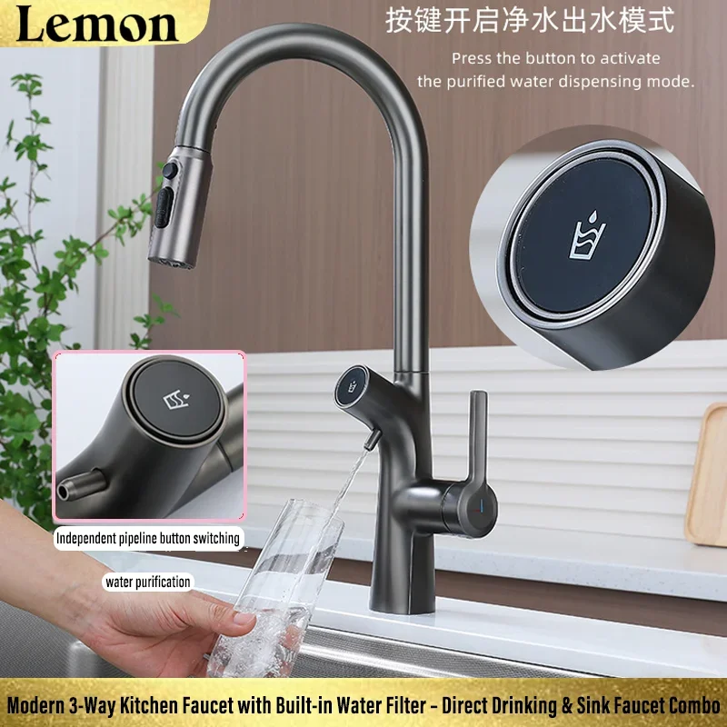 

Water Filter Kitchen Faucet Dual Spout Pure Drinking Water Tap Pull Out Kitchen Sink Mixer Kitchen Gourmet Faucet Crane Gold