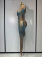 Luxury Rhinestones Bodycon Jumpsuit Sexy Women Mesh See Through Birthday Gown Women Bar Nightclub Dancer Stage Outfit - Image 3