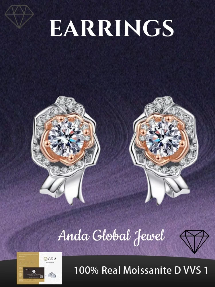 

Moissanite 925 Sterling Silver Earrings for Women with Gold-plated Fashionable Jewelry Flowers, Noble and Suitable for Date Wear