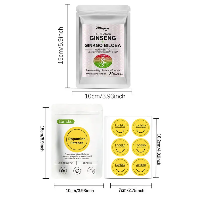 60pcs Combo Laniska Dopamine Patches & Red Panax Ginseng Ginkgo Biloba Transdermal Patches 2 Pouches Body Care Set - view 2