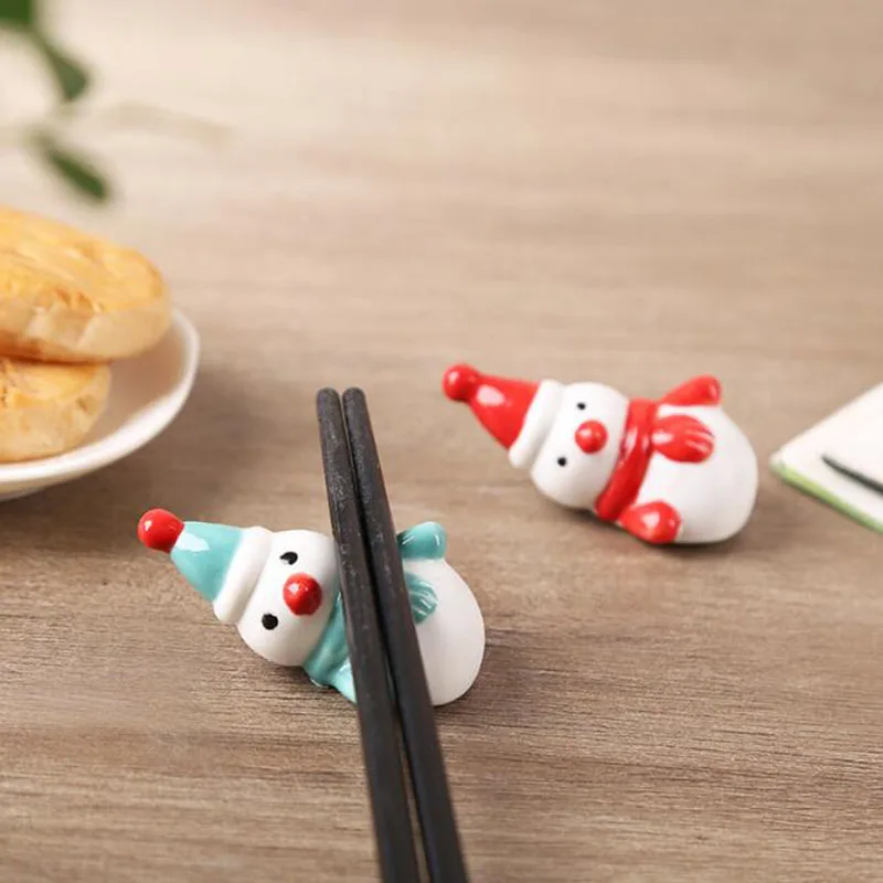 3 Pcs/Set Porcelain Cute Snowman Chopatick Rack Table Decor Creative Spoon Chopstick Rest Pillow Dinner Accessories