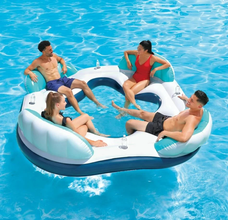 صالة مائية قابلة للنفخ على شكل جزيرة تتسع لـ 4 أشخاص للبالغين مع حامل أكواب ومسند ظهر #2