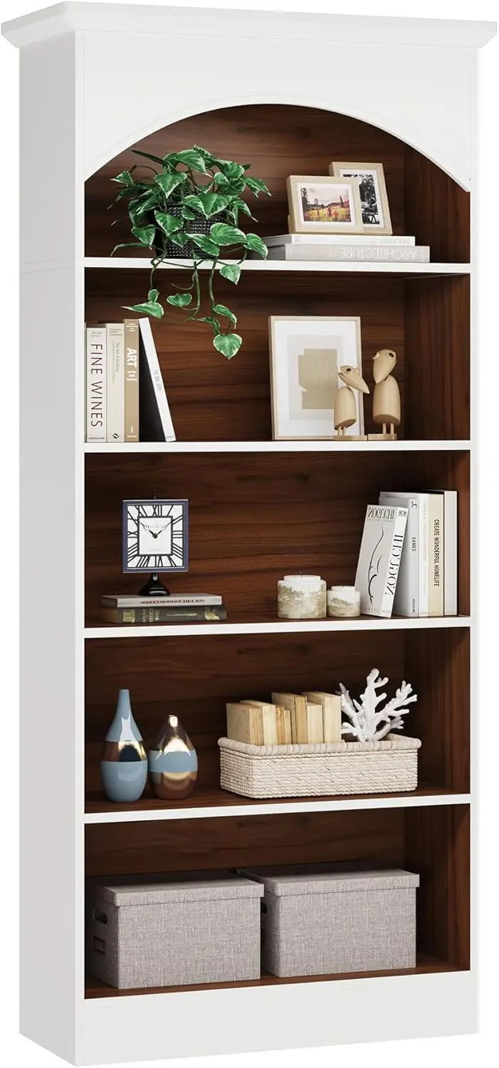 

LITTLE TREE, белый книжный шкаф 70,9 дюймов, 5-ярусная высокая книжная полка с открытыми полками, деревянная винтажная отдельно стоящая книжная полка для гостиной Ro