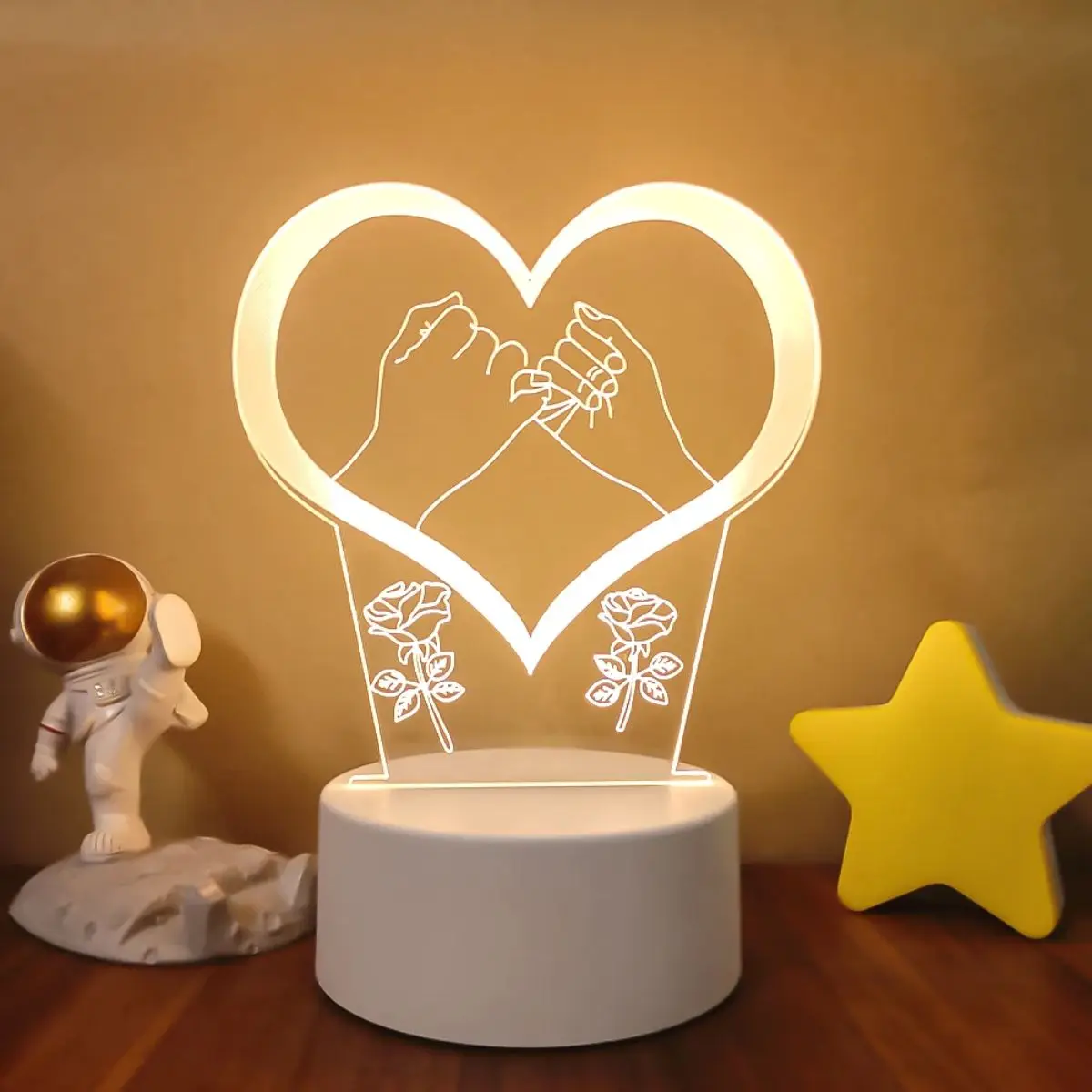 USBHeart shaped 3D warm colored night light bedroom headboard decoration gift table light couple confession atmosphere light
