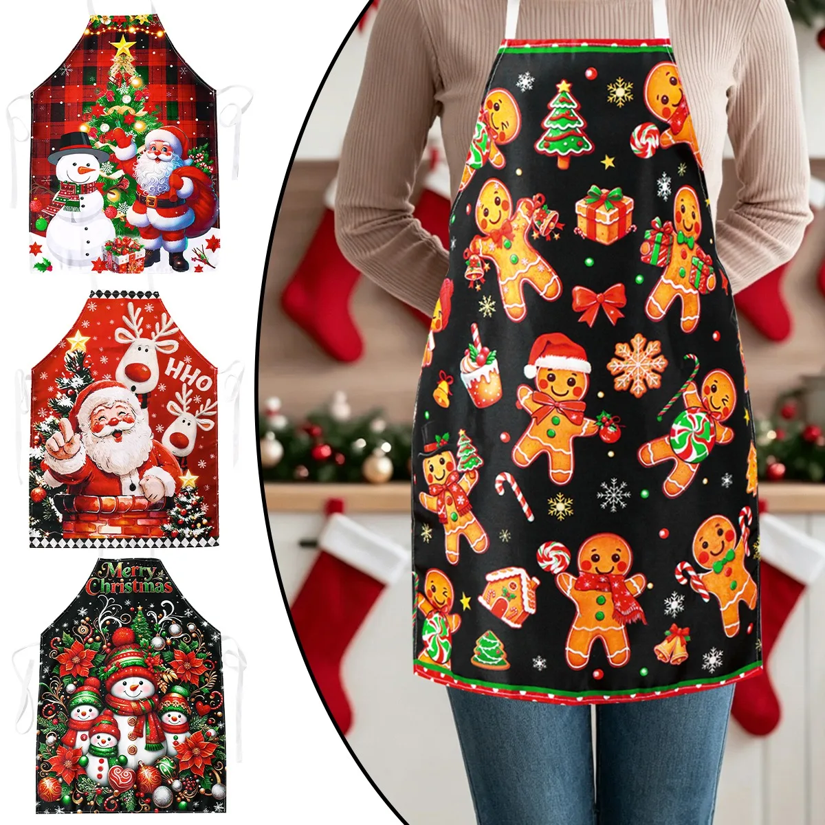 1pc Merry Christmas Apron Snowman Santa Claus Polyester Kitchen Apron New Year Holiday Decor Christmas Decor for Home 2026