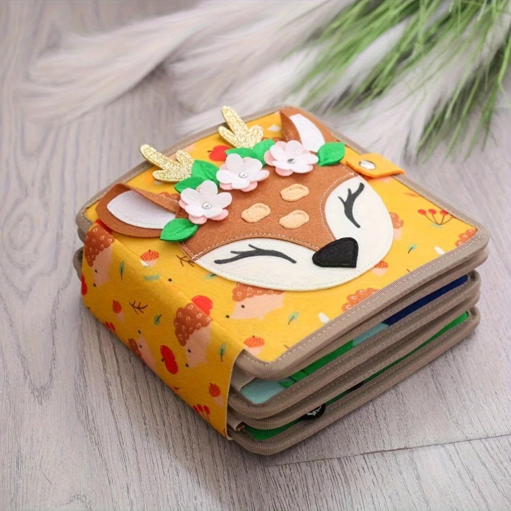 Velvet Farm Story Book with Interactive Busy Board Animal Vegetable Shape Season Recognition Early Learning Toy for Toddlers