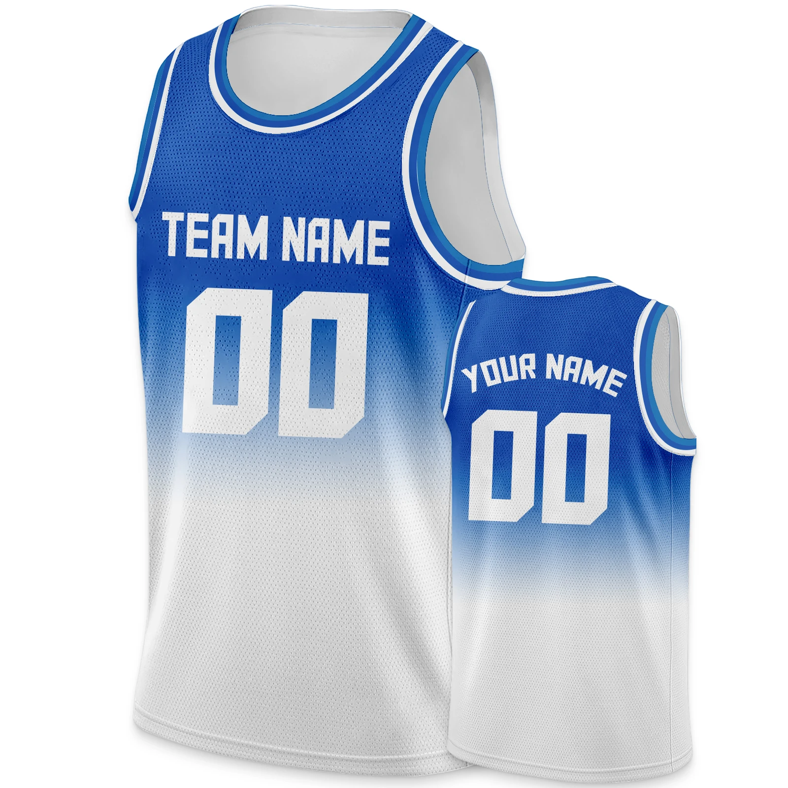 Blue White Gradient Custom Basketball Jersey Personalized Team Name Number Sleeveless Hip Hop Shirt Men Boy Team Uniforms