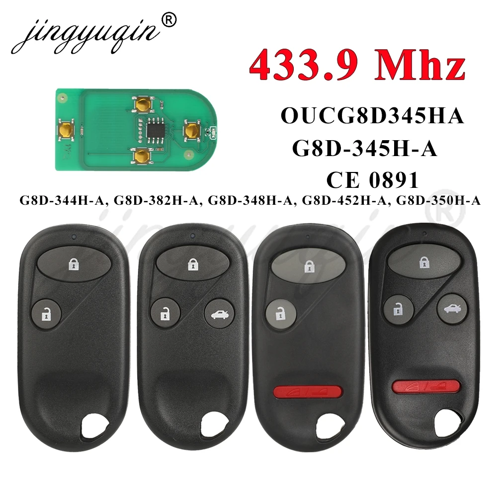 jingyuqin G8D345HA for Honda Civic Accord CRV HRV FRV Jazz 433Mhz Remote Car key Fob G8D-345H-A /344H-A/382H-A/348H-A/452H/350H