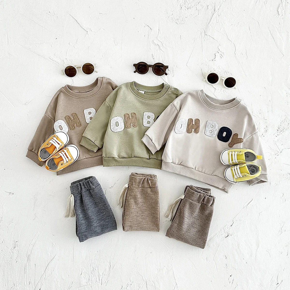 Baby OH BOY Letter Patch Sweatshirt Set Infant Long Sleeve Top & Pants 2Pcs Spring Autumn Outfit Newborn Baby Clothes