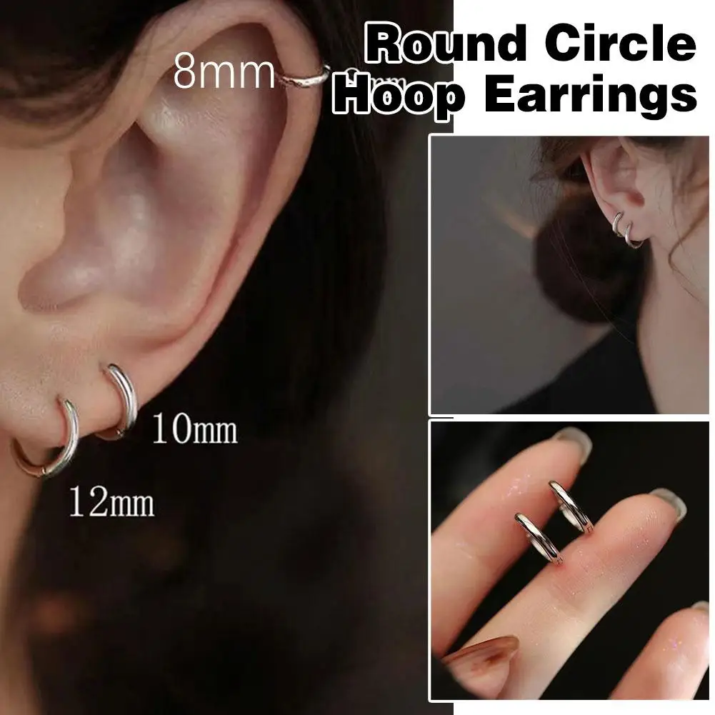 1Pair Round Circle Stainless Steel small hinged hoop earrings for Women Men Cartilage Ear Piercing Earring Jewelry 8mm/10mm E5U0