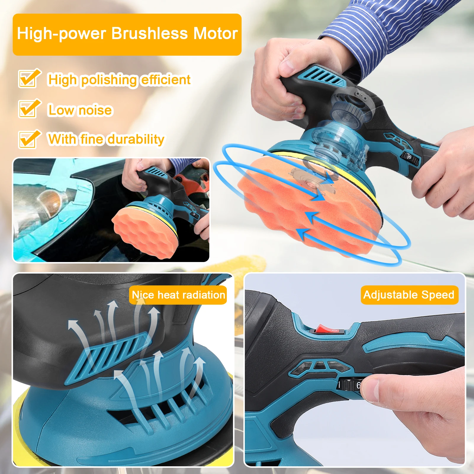 Cordless Excêntrico Car Polisher 8 Engrenagens de Velocidades Ajustável Elétrica Auto Polimento Máquina Multifuncional Metal Enceramento Madeira