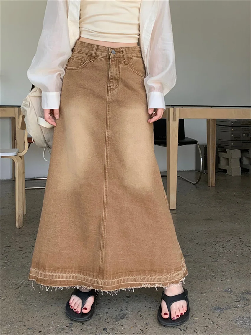 

Alien Kitty Yellow Women Loose A-Line Skirts Autumn High Waist Slim Denim Light Washed Streetwear 2023 Jeanswear Casual Daily