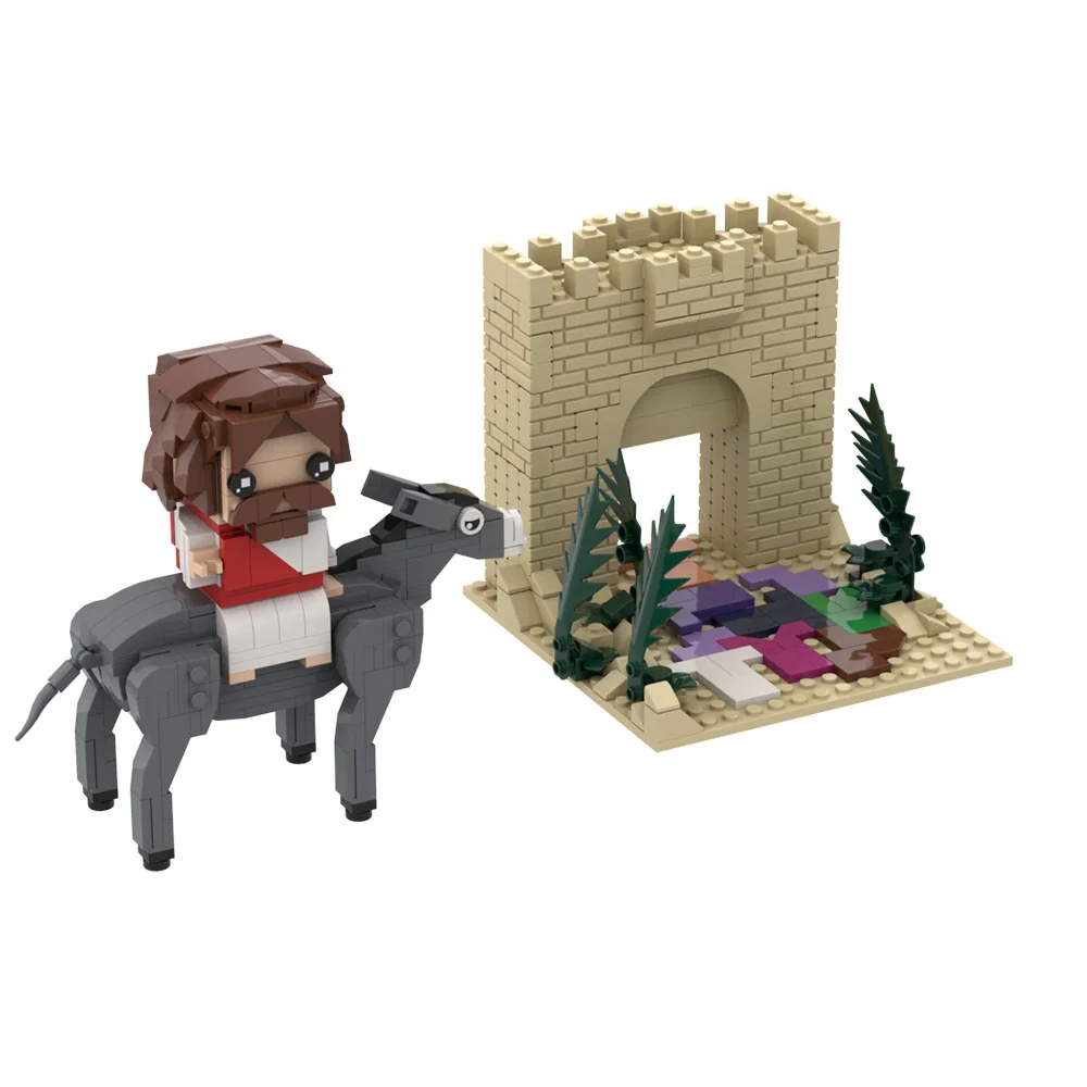 MOC Jesus riding a donkey Classic creative doll design building block scene DIY brick set Christian God Gift