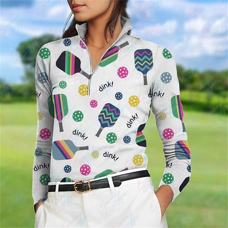 

Women's New Golf Polo Long Sleeve Shirt 2023 Autumn Outdoor sport Breathable Quick Dry Tennis Golf Top Golf Simple Printed Shirt