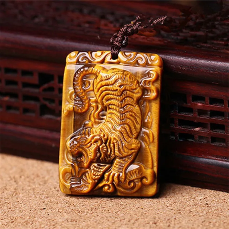 

Natural Yellow Tiger Eye Stone Hand Carved Chinese Zodiac Tiger Jade Pendant Fashion Boutique Jewelry Men's and Women'sNecklace