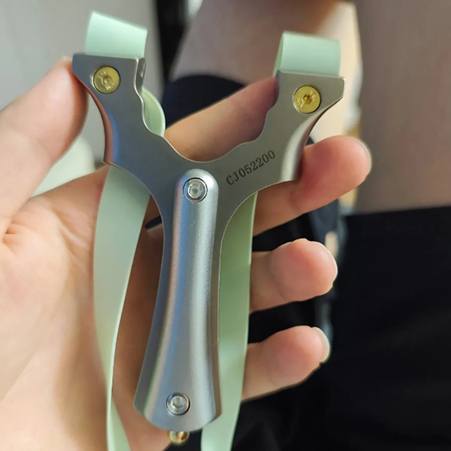 Stainless Steel Y-Shaped Slingshot with Flat Top Clamp, Golden Bead & Straight Handle for Outdoor Target Practice