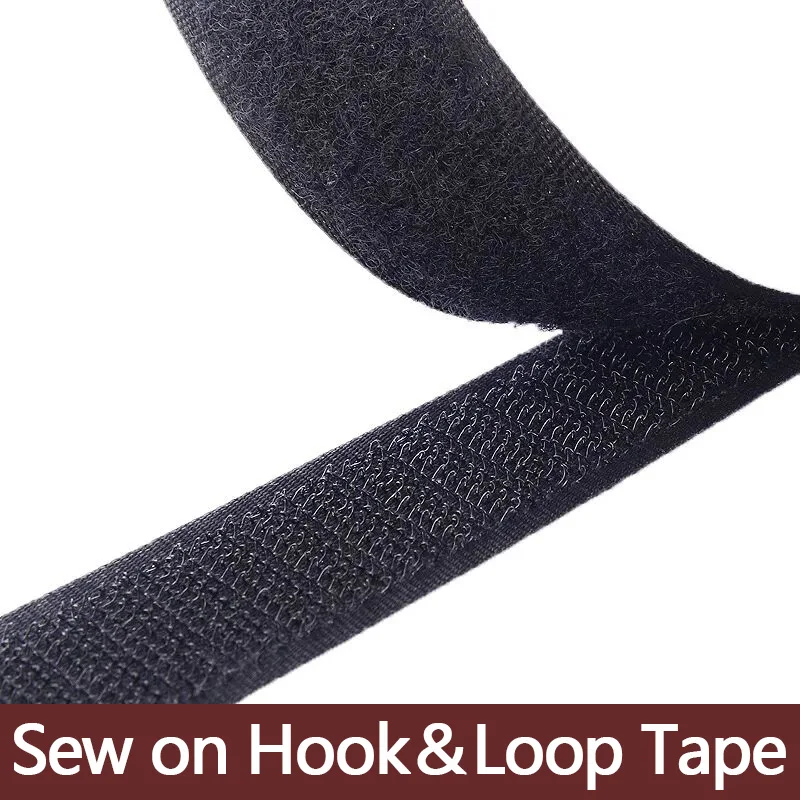 Nicht klebendes Klettband, 1–25 Meter | Nähen ohne Klebeverschluss, 20/25/30/50 mm Breite, für Kleidung, Taschen, Zubehör, Schwarz