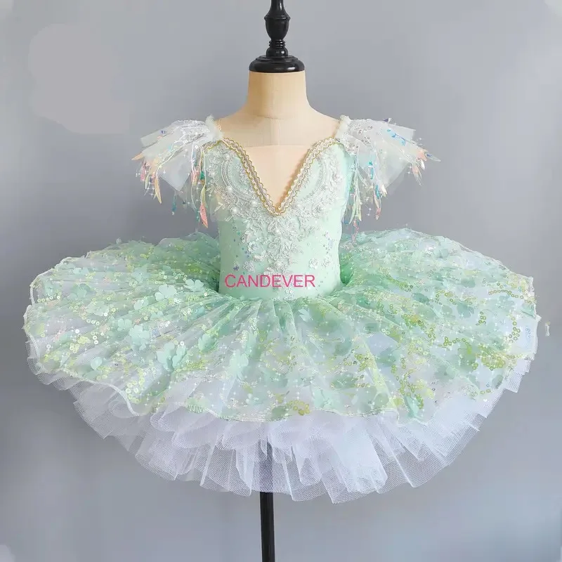 

2025 11 Ballerina Princess Party Costume Kids Sequin Flower Dress Girls Dance Wear Gymnastic Ballet Leotard Platter Pancake Tutu