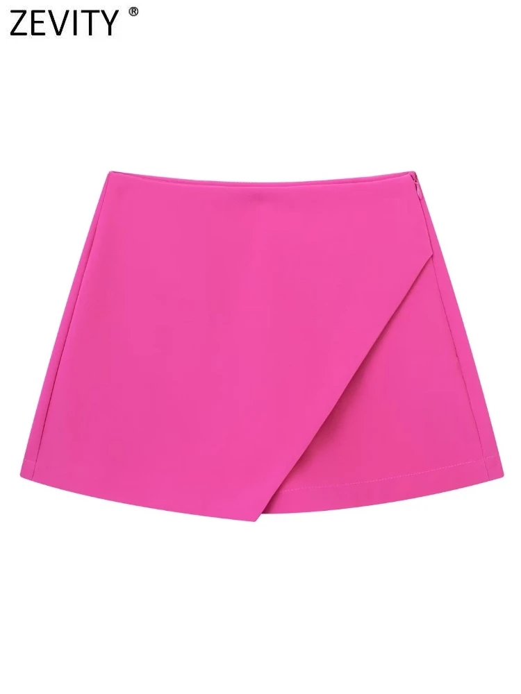 ZEVITY Women Fashion Candy Colors Asymmetrical Slim Shorts Skirts Ladies Side Zipper Hot Shorts Chic Pantalone Cortos QUN3217