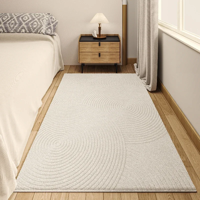 Line Geometric Cream Style Bedroom Carpet Light Luxury High End Bedroom Bedside Carpets Living Room Large Area Fluffy Soft Rug