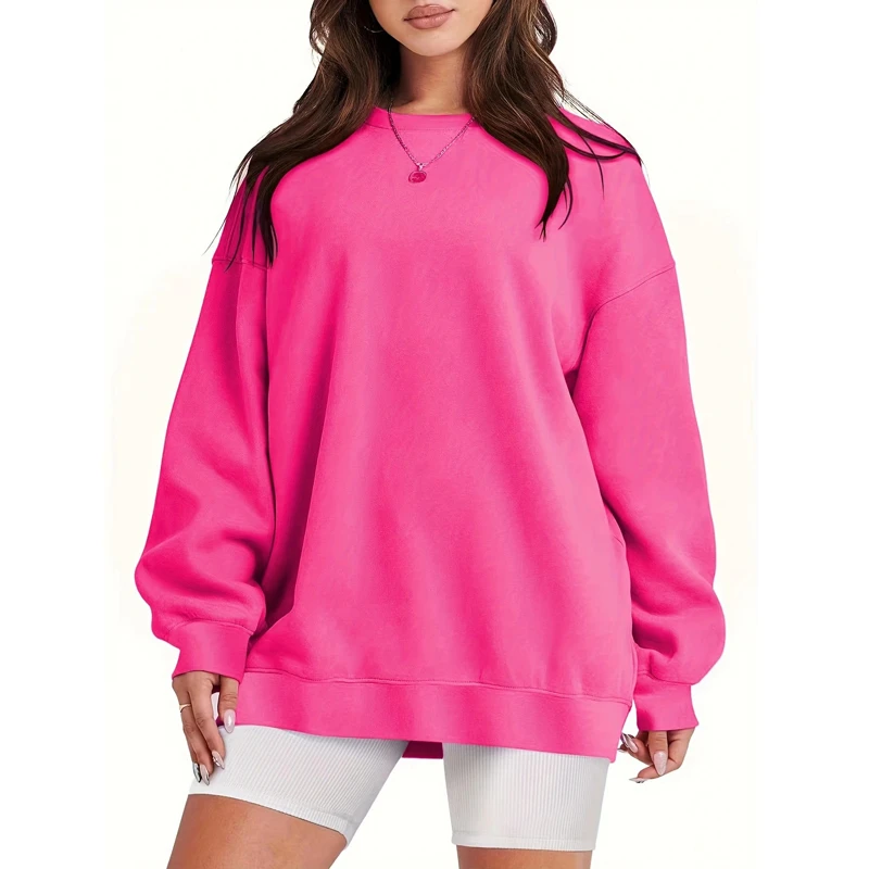 Women\'s Clothing 2023 Autumn Trendy Casual Streetwear Oversized Sweatshirts Y2K Solid Round Neck Long Sleeve Pullover Tunic Tops