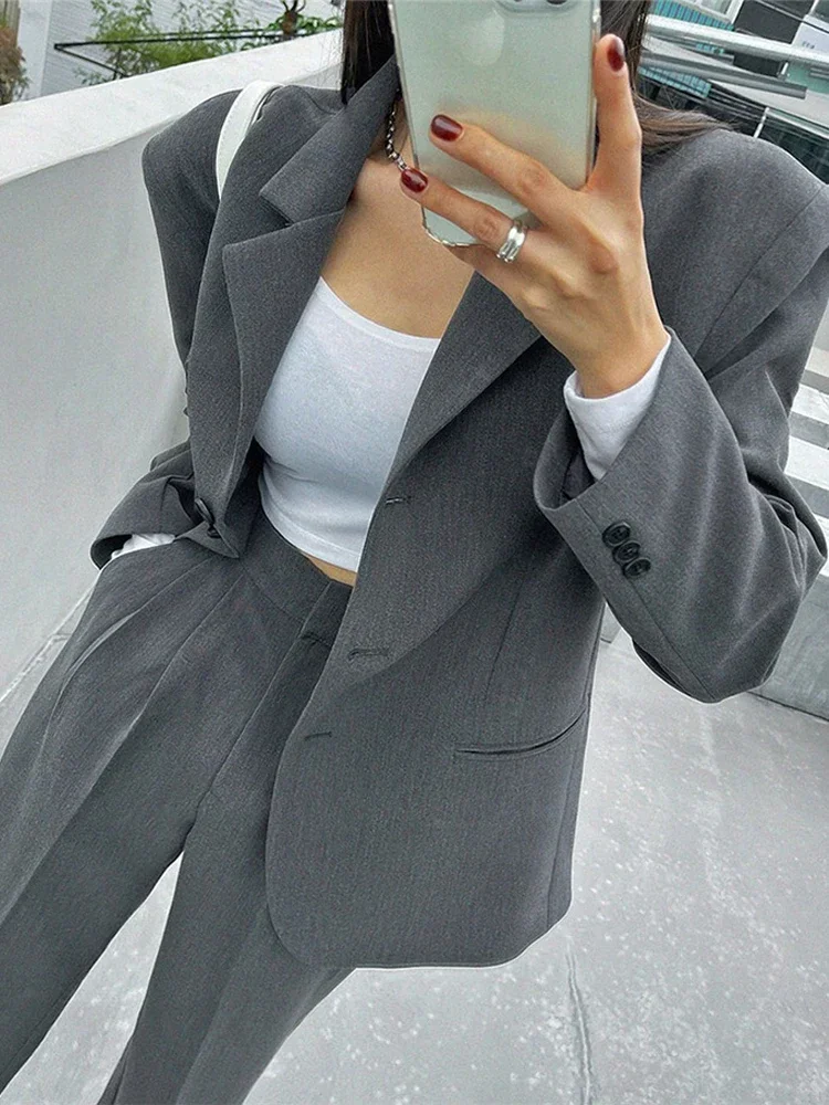 Fashion England Style Blazer Set Women New Business Two-piece Suit Ladies Korean High Waist Wide-leg Pants and Jacket