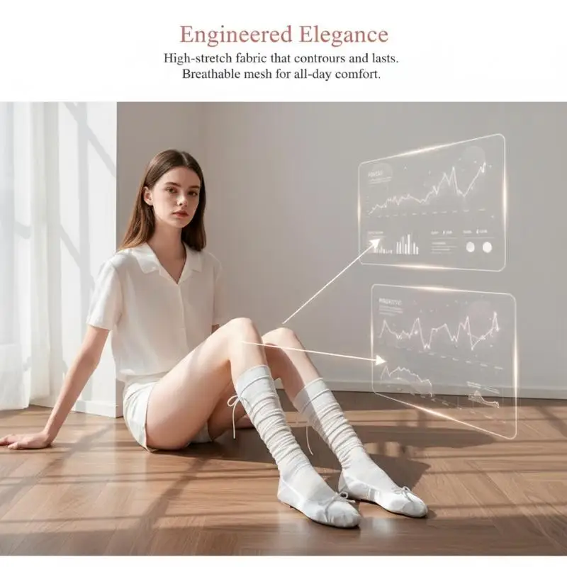 Damen-Overknee-Socken aus transparentem Netzstoff mit Schleife, perfekt für Balletcore-Mode – Detail 2