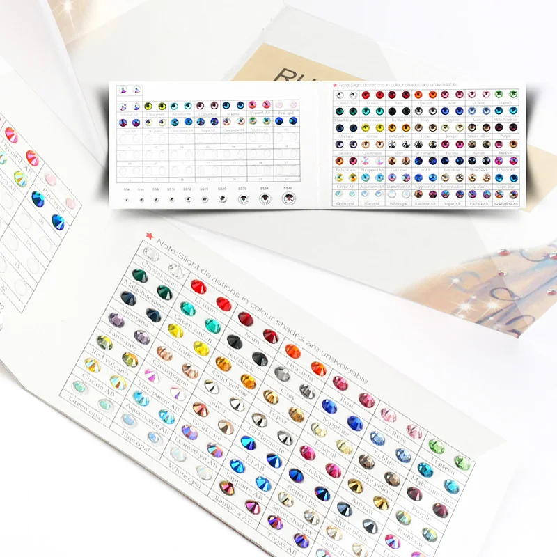 QIAO New Crystal Rhinestone Color Chart For Compare Colors 63 Colors Hot fix /Non Hotfix Rhinestones Color Card